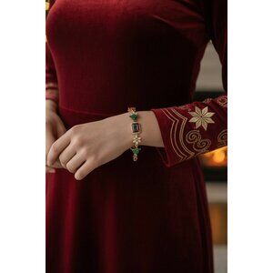 Christmas Charm Bracelet – Santa, Bells, Candy Cane, Tree, Red & Green Beads, Go